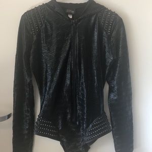 Brand new Black studded bodysuit with hood